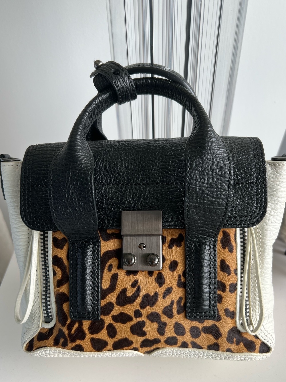 3.1 Phillip Lim Black, White & Leopard Print Mini Satchel
